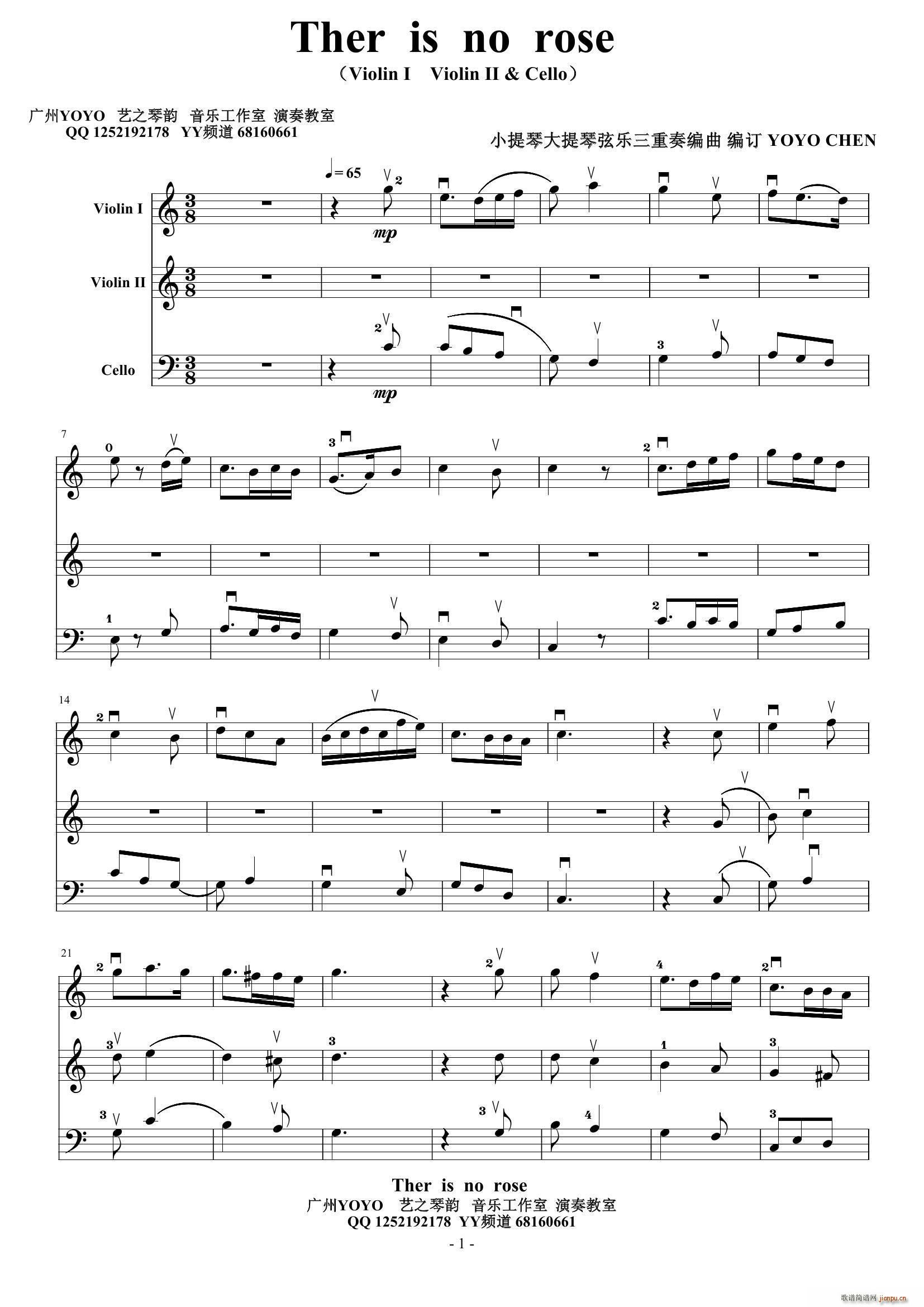 Ther is no rose简谱小提琴版,五线谱,初学者独奏曲谱图片