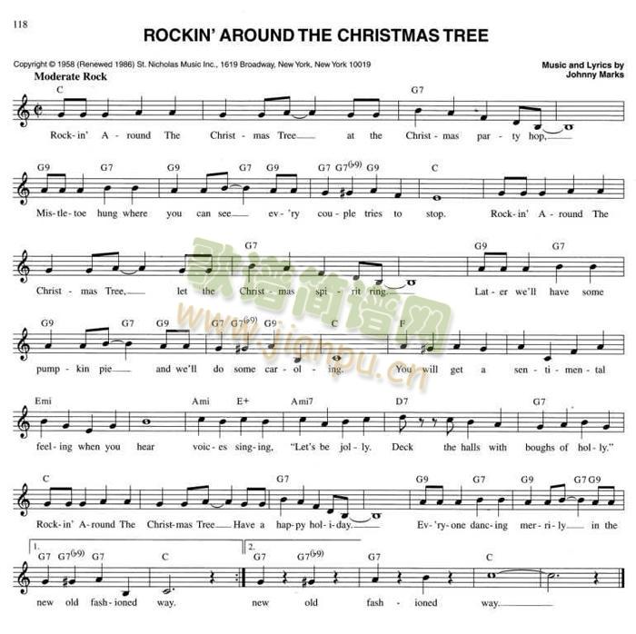 rockin`aroundthechristmastree简谱小提琴版,入门独奏曲谱高清五线谱