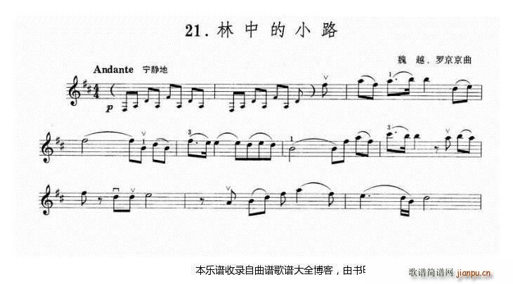 小提琴林中的小路简谱小提琴版,五线谱,入门独奏曲谱完整版