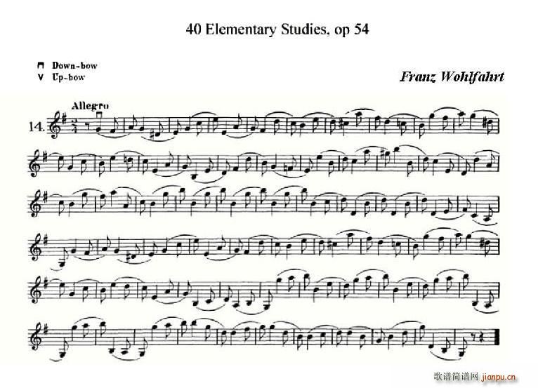 40首初级技巧练习曲之14简谱小提琴版,新手独奏曲谱高清五线谱