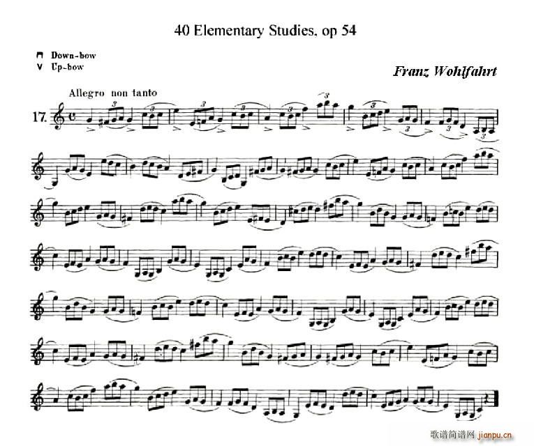 40首初级技巧练习曲之17简谱小提琴版,新手独奏曲谱高清五线谱