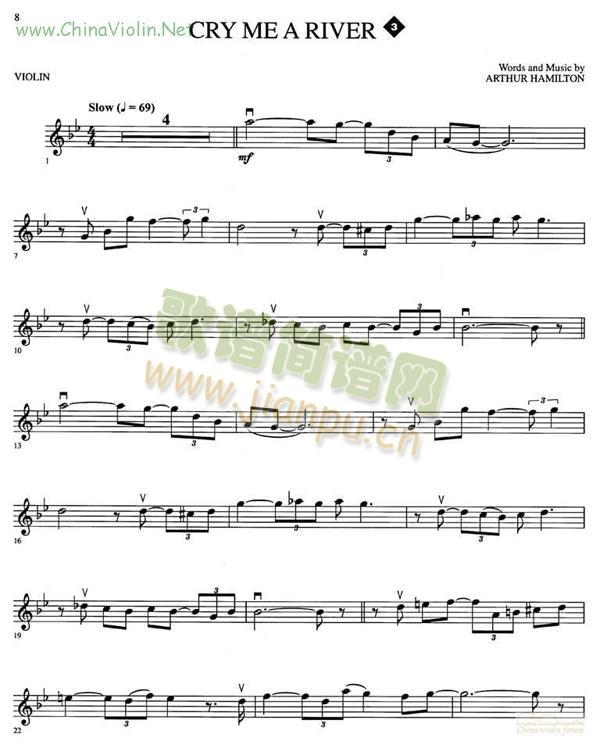 Cry Me A River简谱小提琴版,五线谱,初学者独奏曲谱完整版