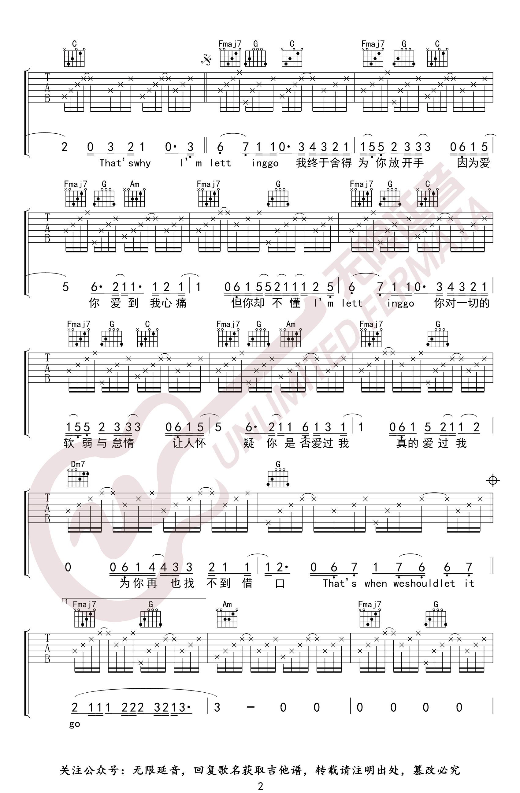 《Letting Go吉他谱》_蔡健雅_D调 图二