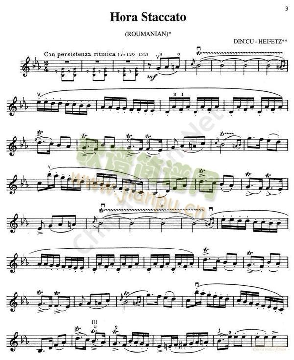 海菲茨-DINICU《Hora Staccato》简谱小提琴版,五线谱,初学者独奏曲谱曲子