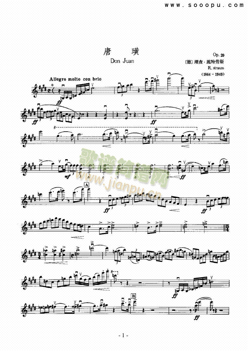 唐璜—独奏弦乐类简谱小提琴版,入门独奏曲谱完整版五线谱