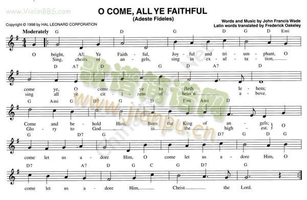 134.OCOME,ALLYEFAITHFUL简谱小提琴版,初学者独奏曲谱完整版五线谱