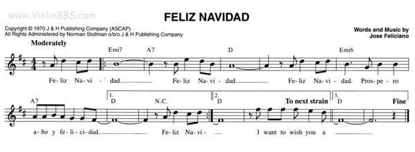 60.FELIZ NAVIDAD简谱小提琴版,五线谱,新手独奏曲谱曲子