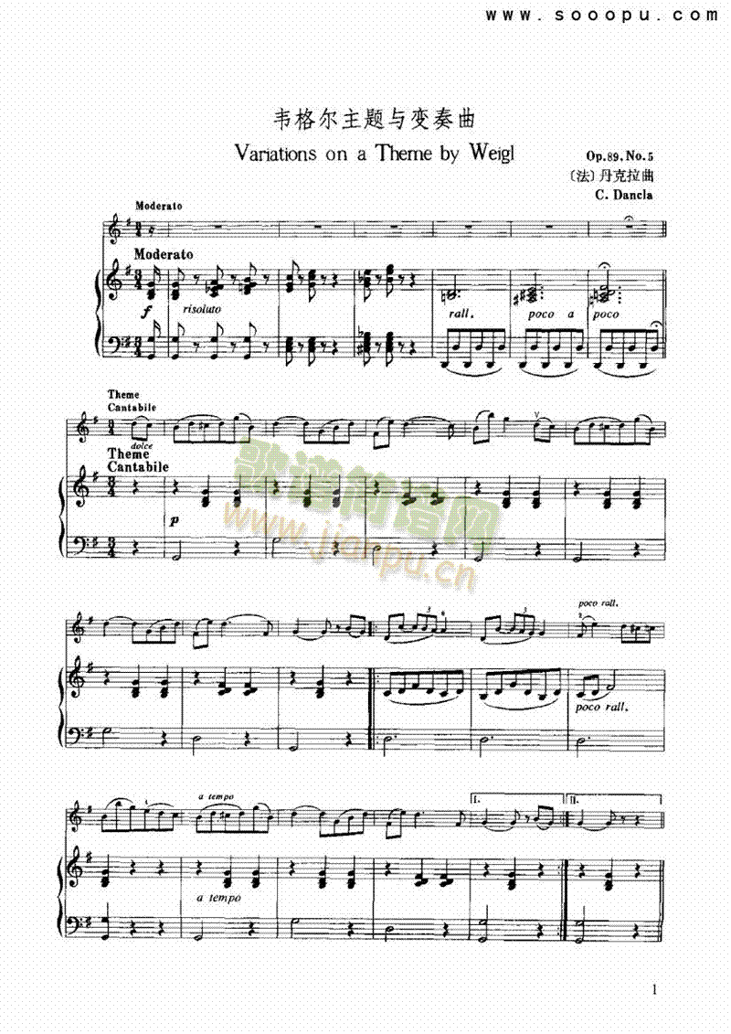 韦格尔主题与变奏曲 弦乐类 小提琴简谱小提琴版,五线谱,新手独奏曲谱图片