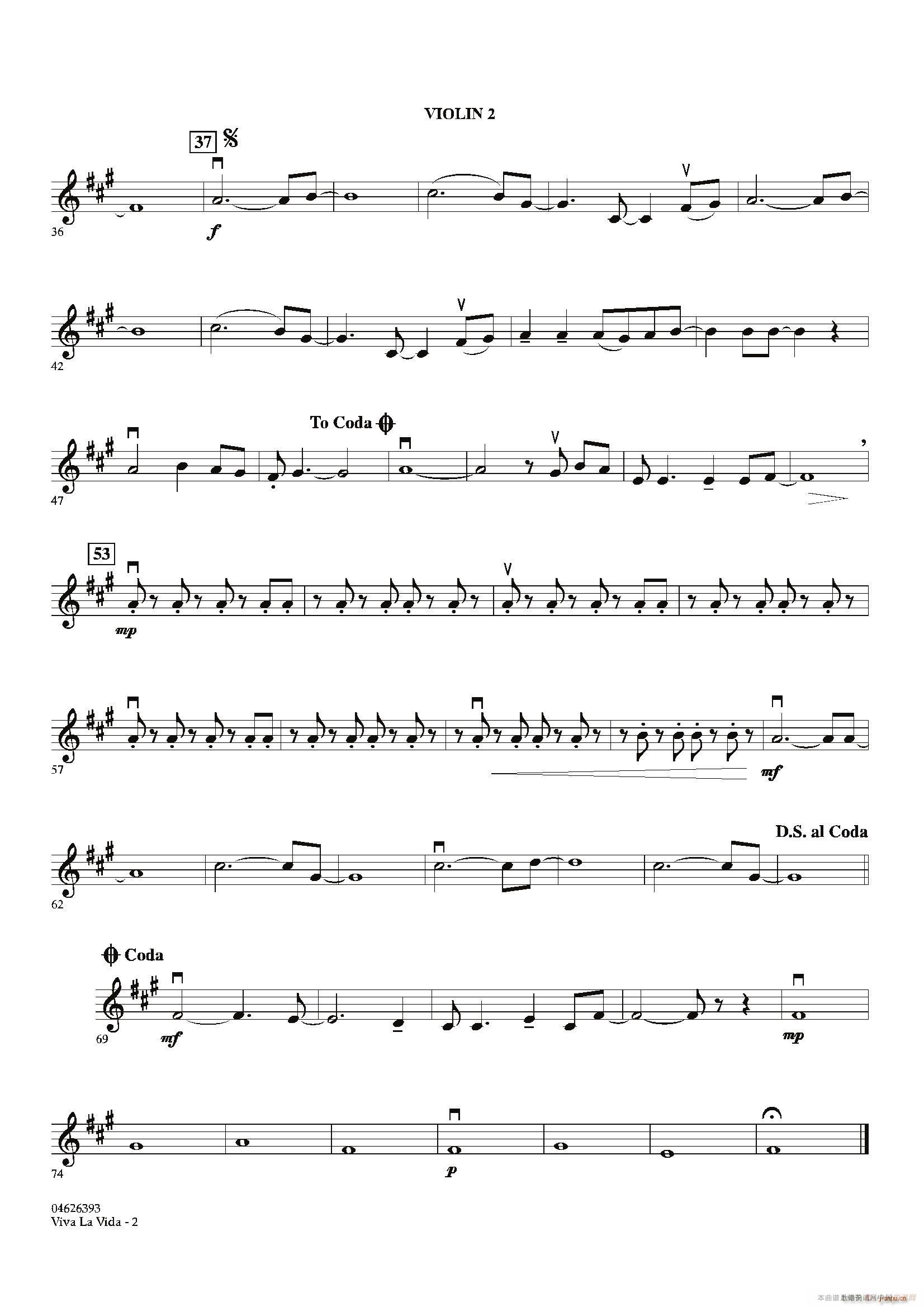 VIVA LA VIDA（第二小提琴分谱）
