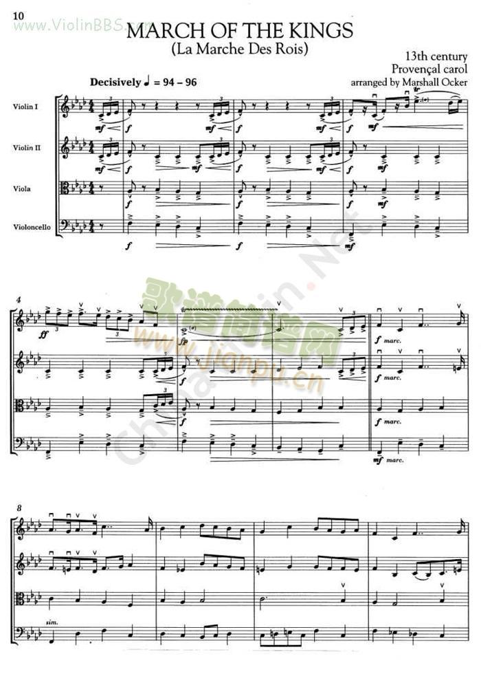 【四重奏】 March Of The Kings简谱小提琴版,五线谱,新手独奏曲谱高清