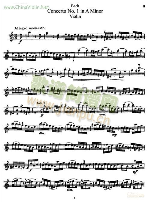 A小调第一协奏曲简谱小提琴版,五线谱,入门独奏曲谱完整版
