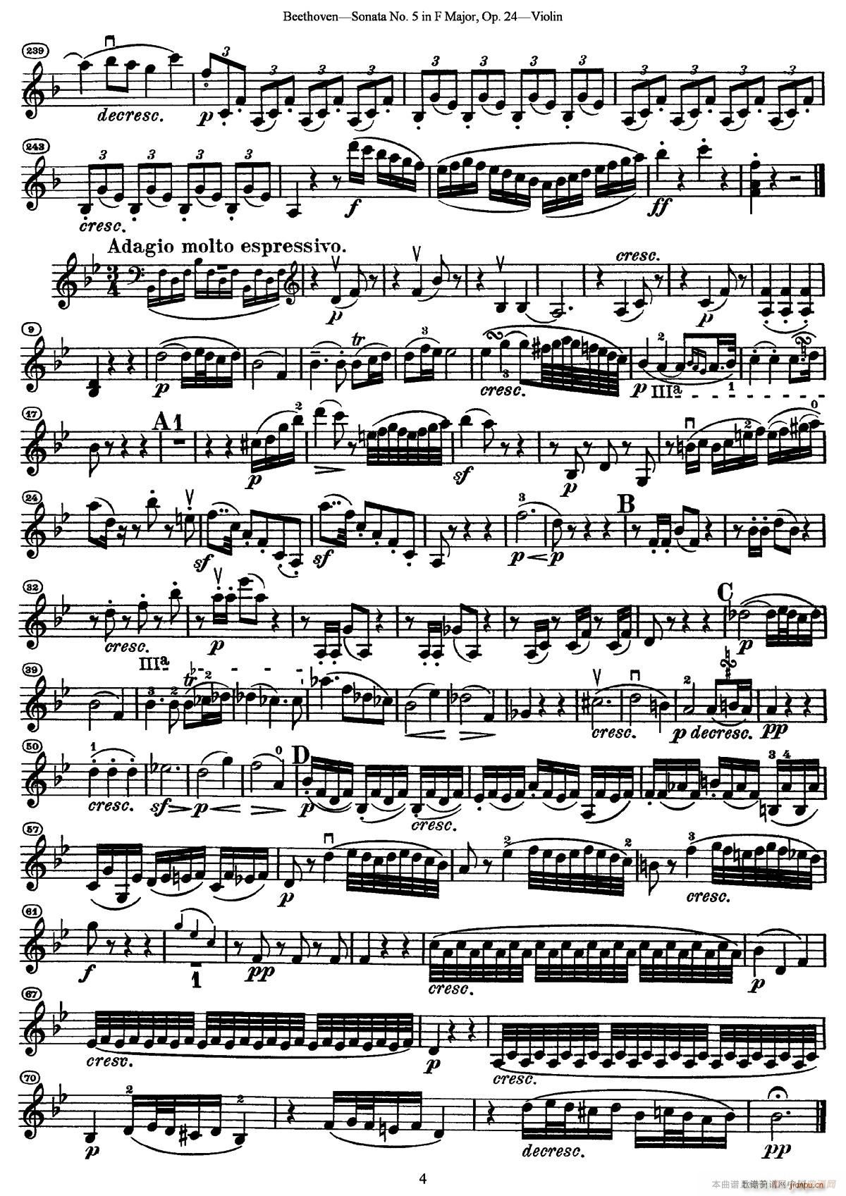 Sonata No 5 in F Major Op 24（F大调第五小提琴奏鸣曲）