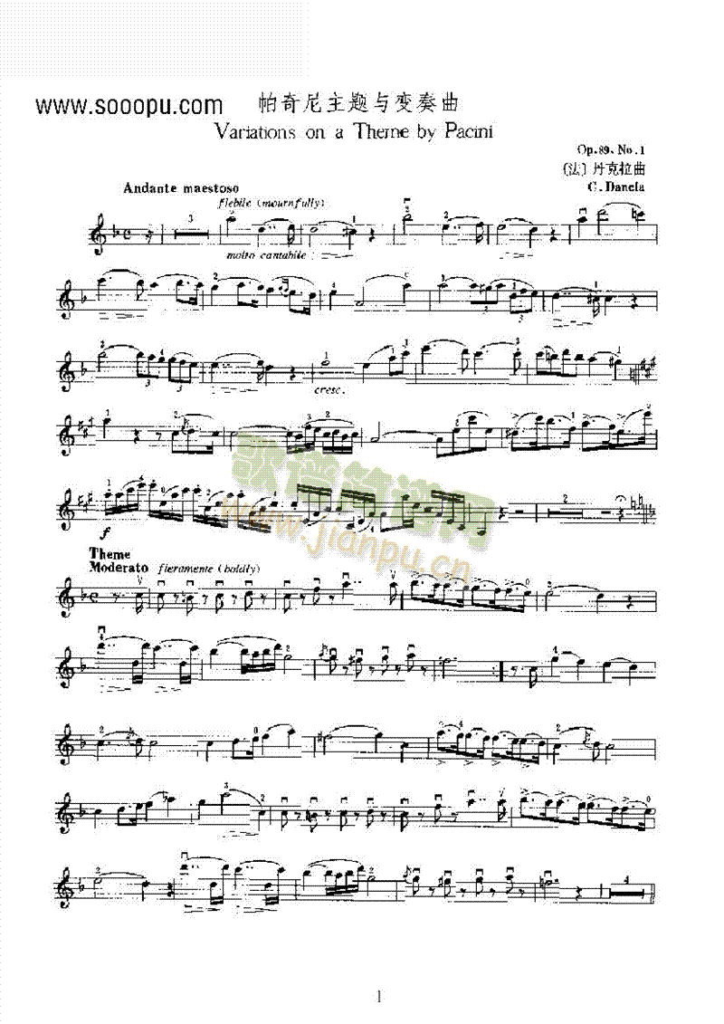 帕奇尼主题变奏曲 弦乐类 小提琴简谱小提琴版,五线谱,入门独奏曲谱图片