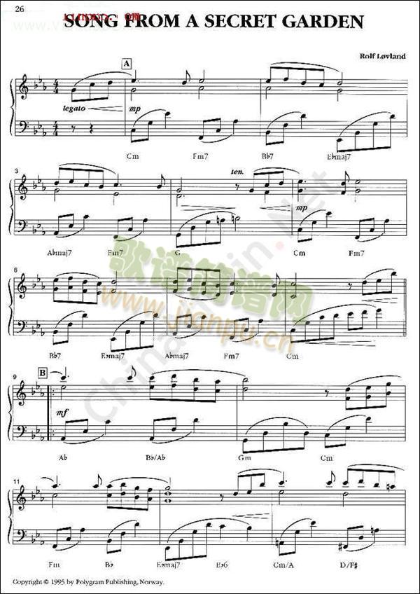 神秘园-带钢琴伴奏简谱小提琴版,入门独奏曲谱图片五线谱