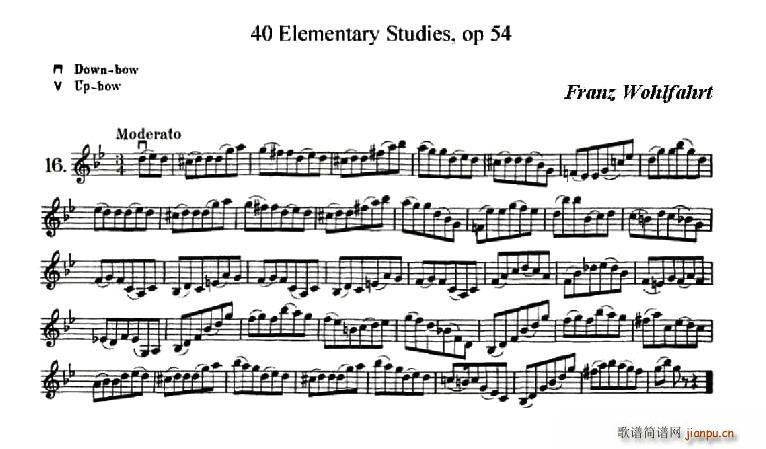 40首初级技巧练习曲之16简谱小提琴版,初学者独奏曲谱高清五线谱