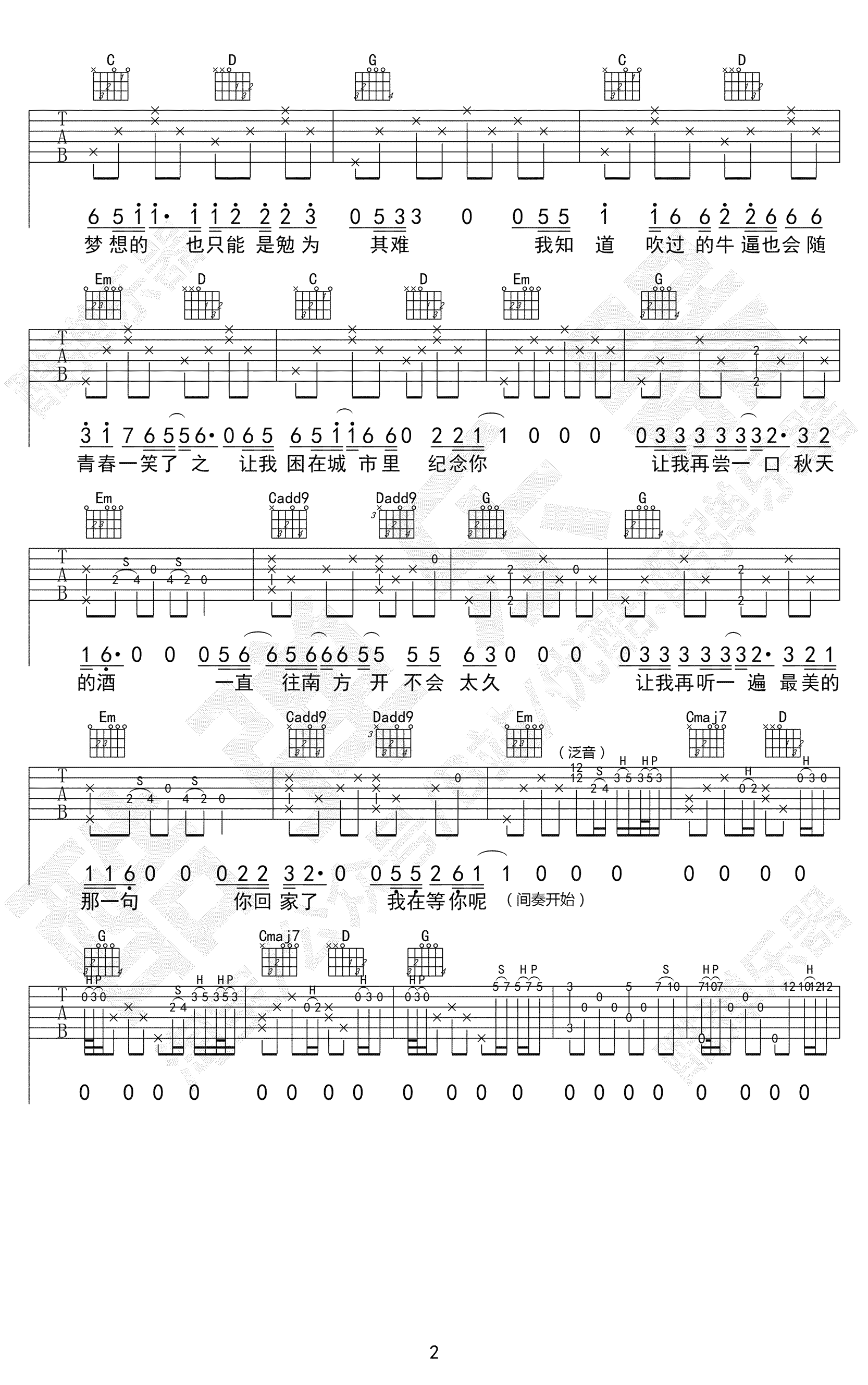 《安和桥》吉他谱