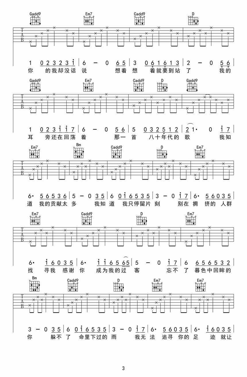八十年代的歌 G调吉他谱